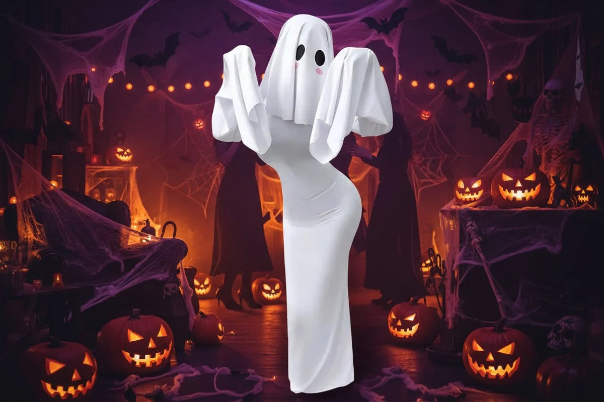 Cosplay Costume Ghost Bride Mask & Floor-Length Fitted Dress