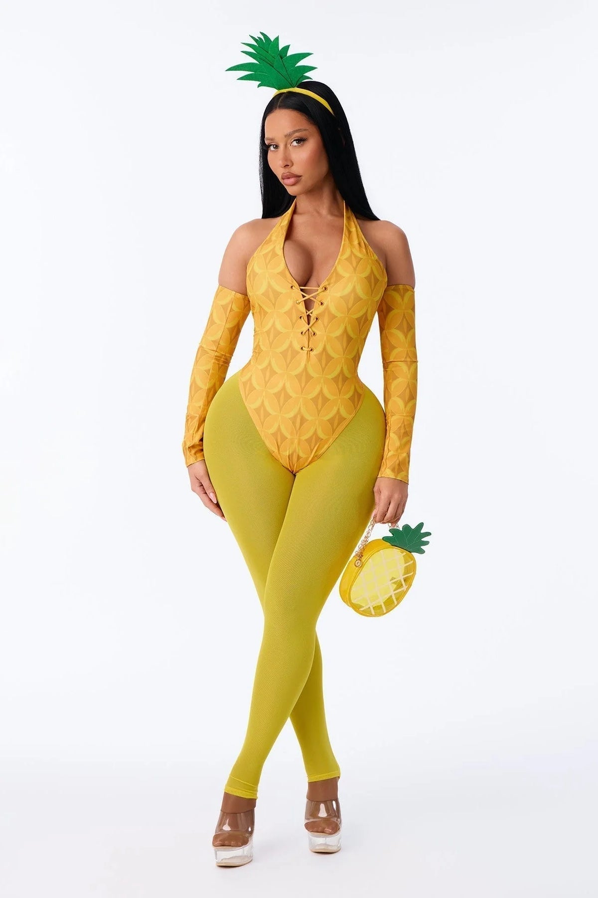 Costume Set Five Piece Stretch Yellow Pineapple Bag