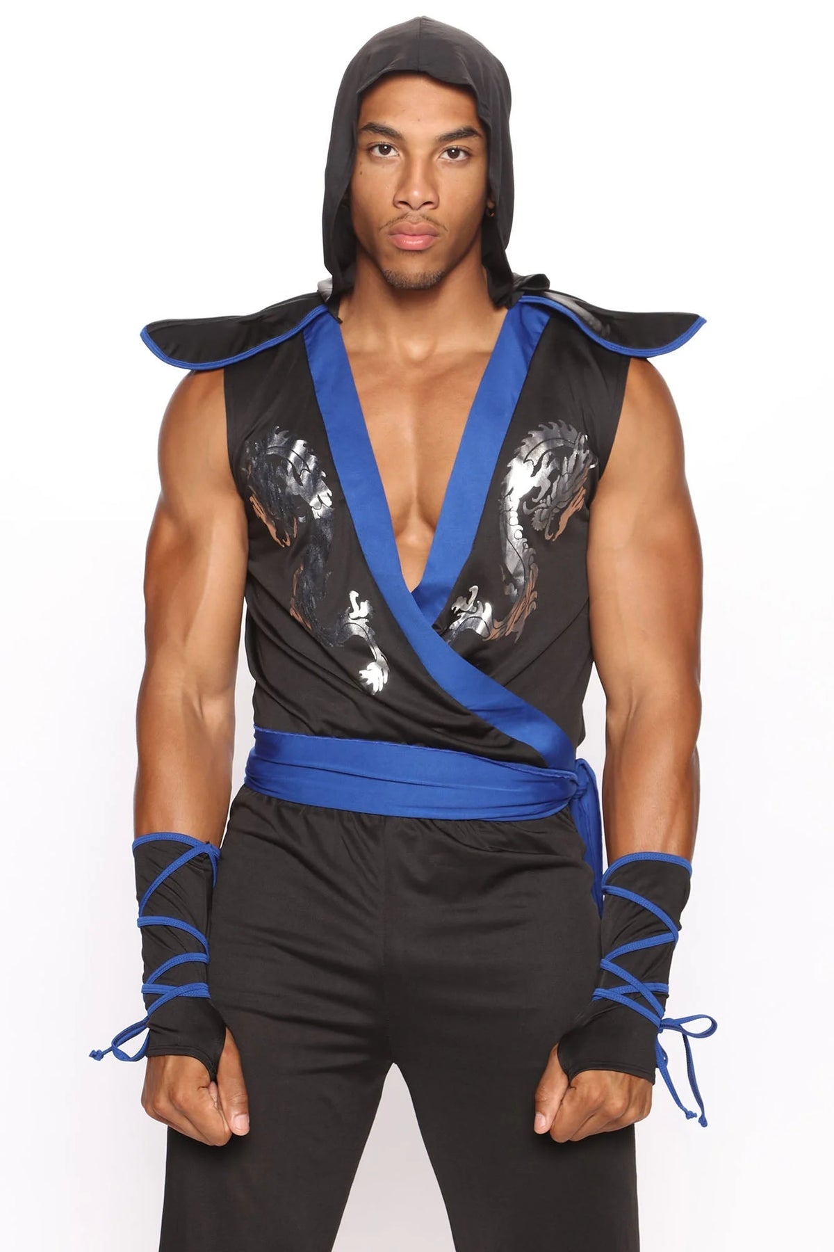 Costume Set Hooded Tunic Gauntlets & Sash Stretch Fit