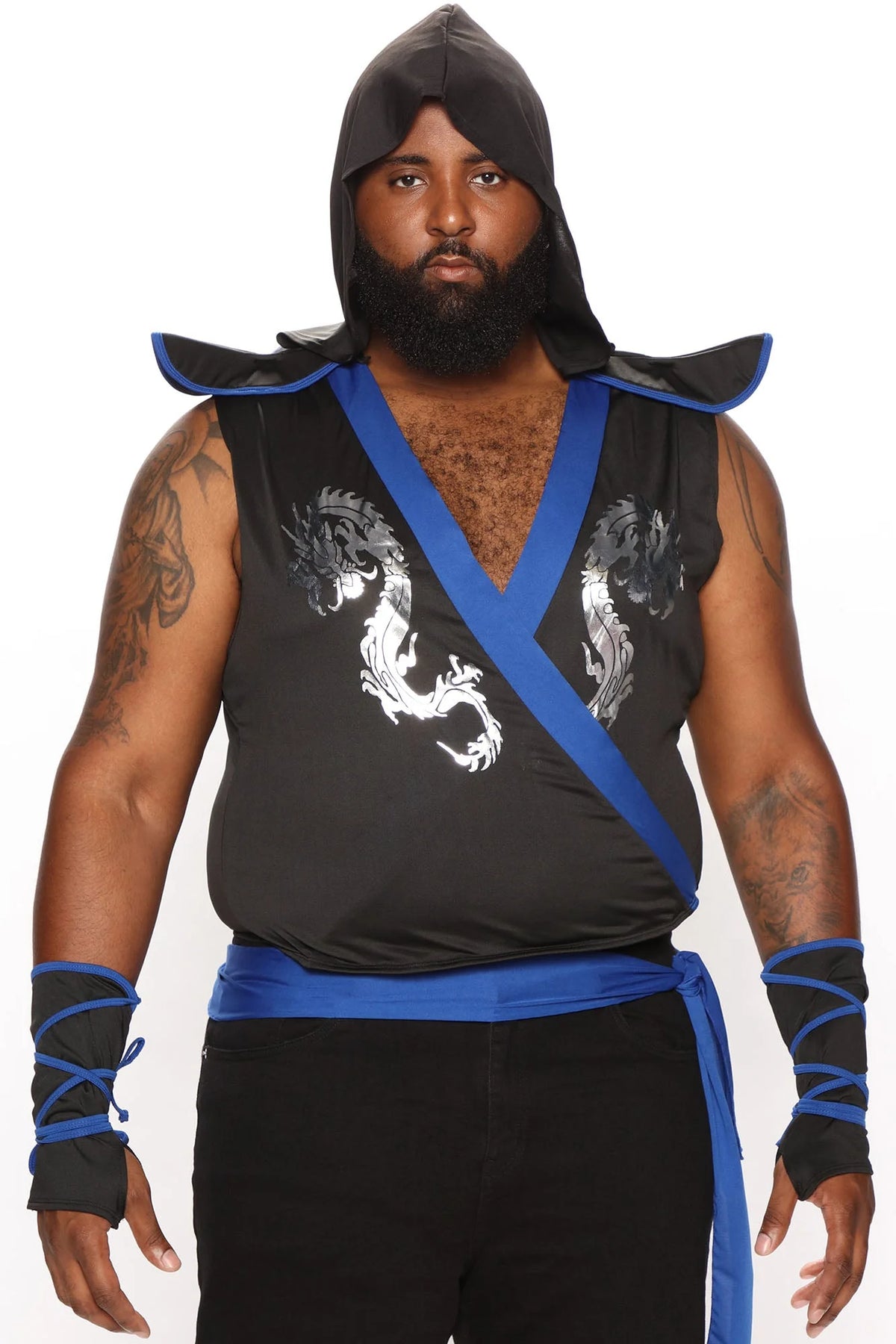 Costume Set Hooded Tunic Gauntlets & Sash Stretch Fit