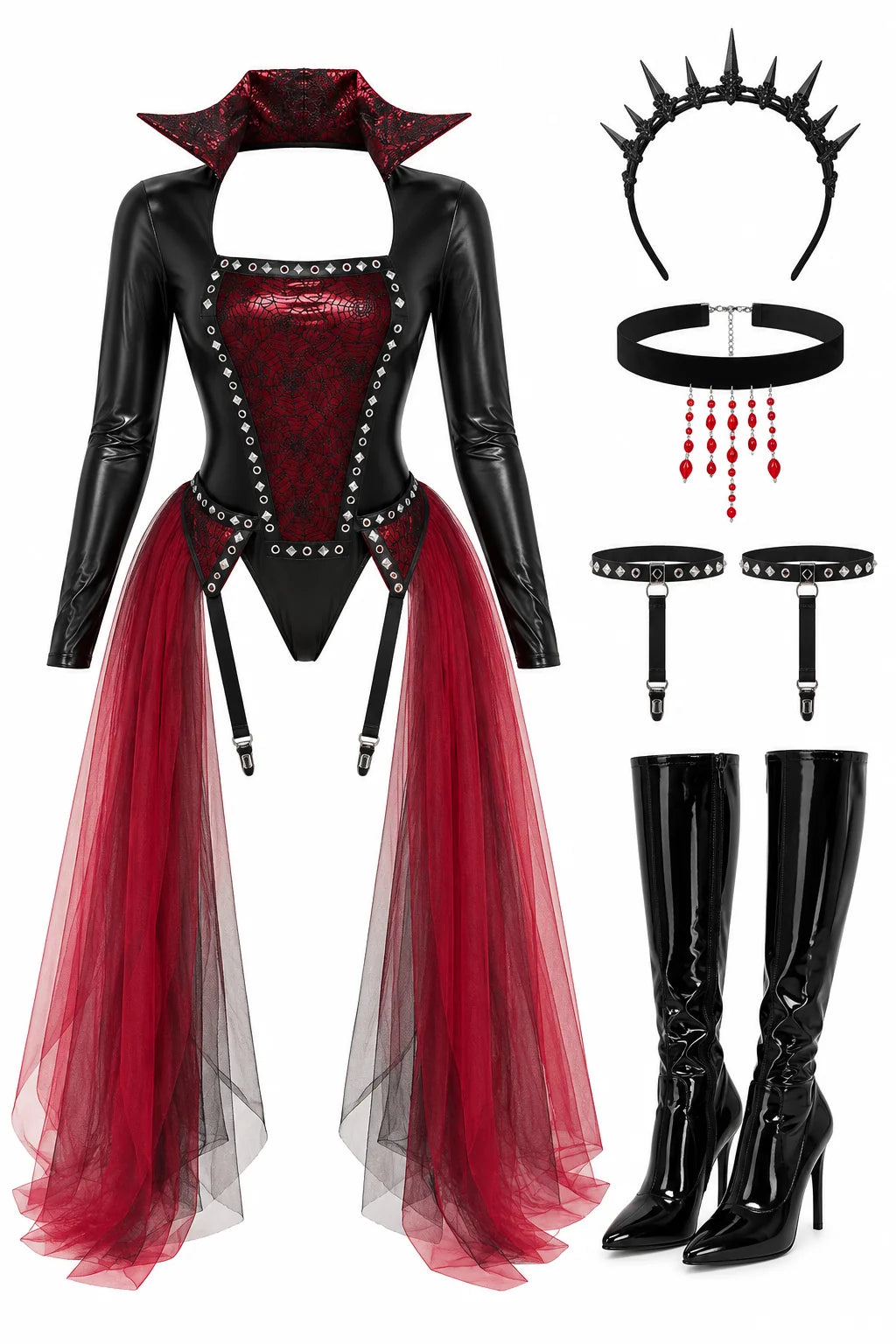 Costume Set Vampire Queen Romper 5-Piece Stretch Polyester