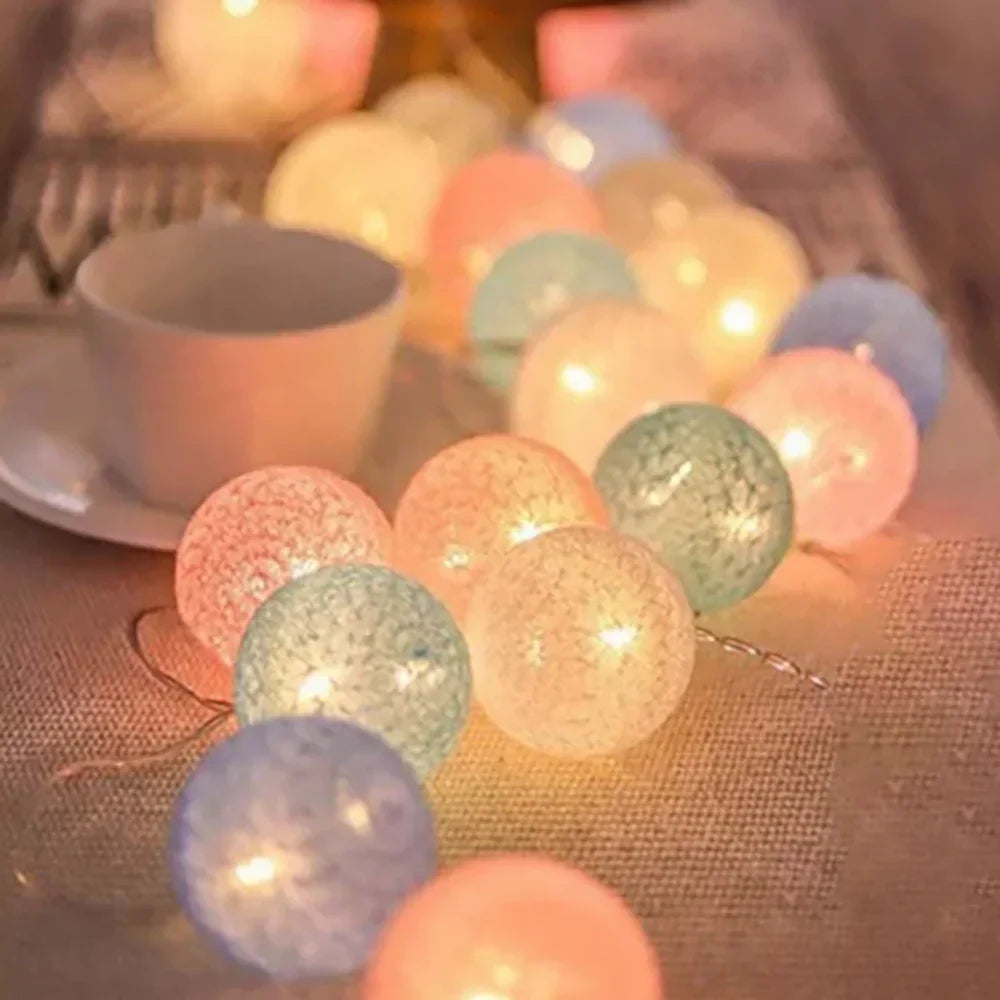 Cotton Ball LED String Lights Warm Glow Dual Power
