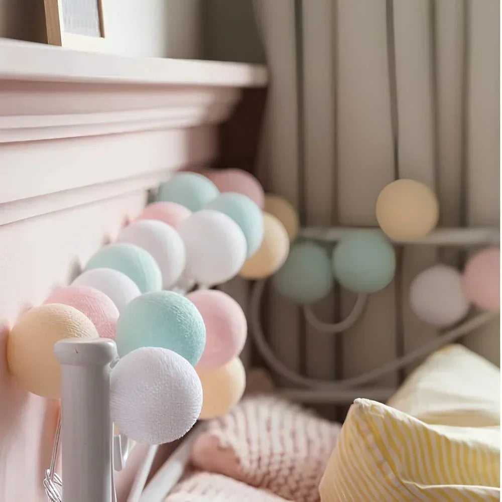 Cotton Ball LED String Lights Warm Glow Dual Power