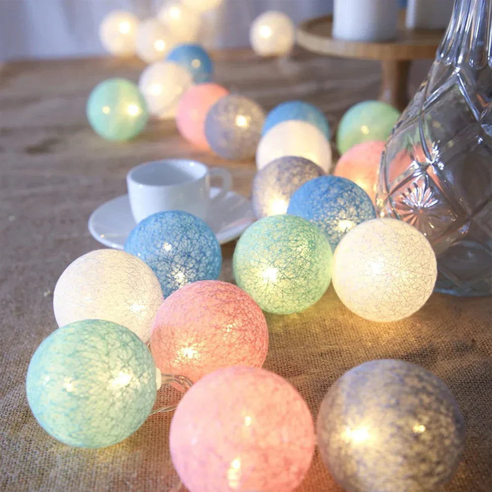 Cotton Ball LED String Lights Warm Glow Dual Power