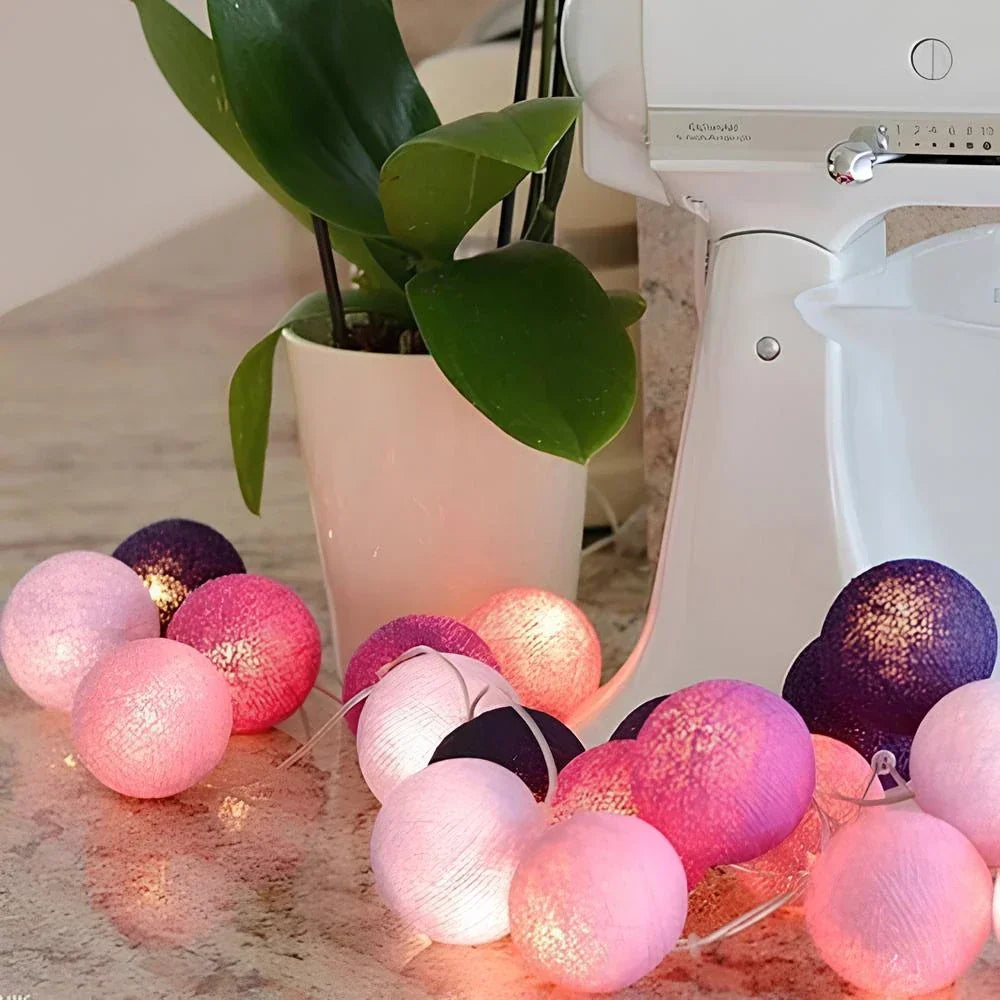 Cotton Ball LED String Lights Warm Glow Dual Power