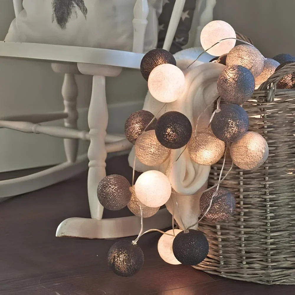 Cotton Ball LED String Lights Warm Glow Dual Power