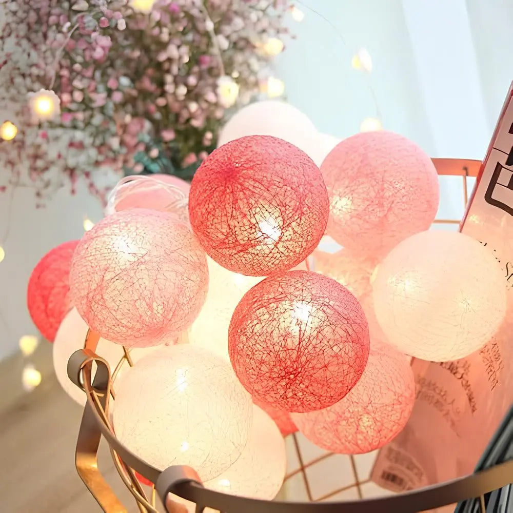 Cotton Ball LED String Lights Warm Glow Dual Power