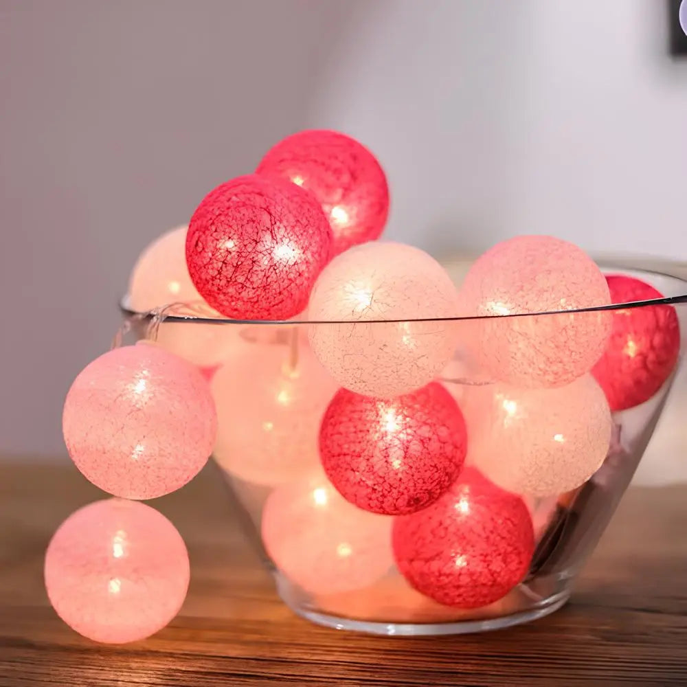Cotton Ball LED String Lights Warm Glow Dual Power