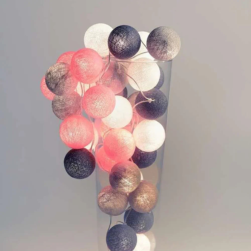 Cotton Ball LED String Lights Warm Glow Dual Power