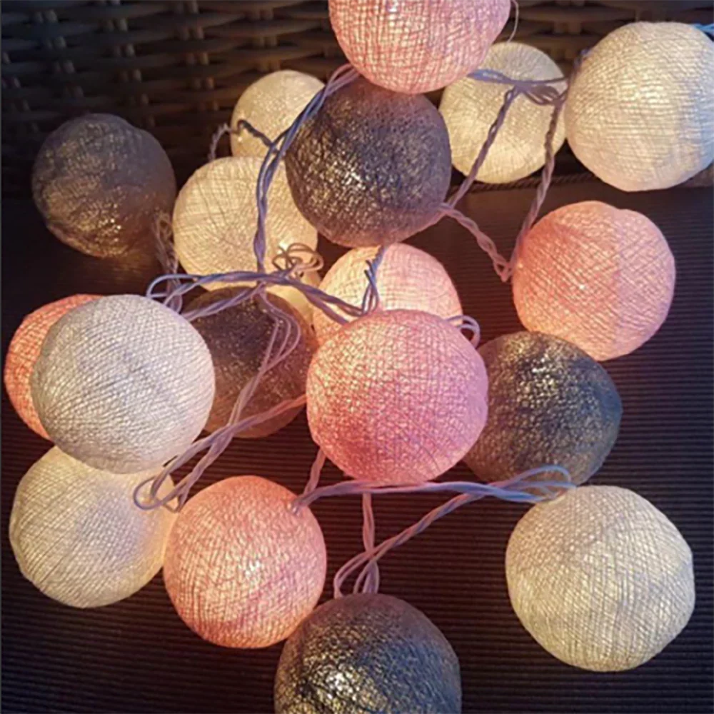 Cotton Ball LED String Lights Warm Glow Dual Power