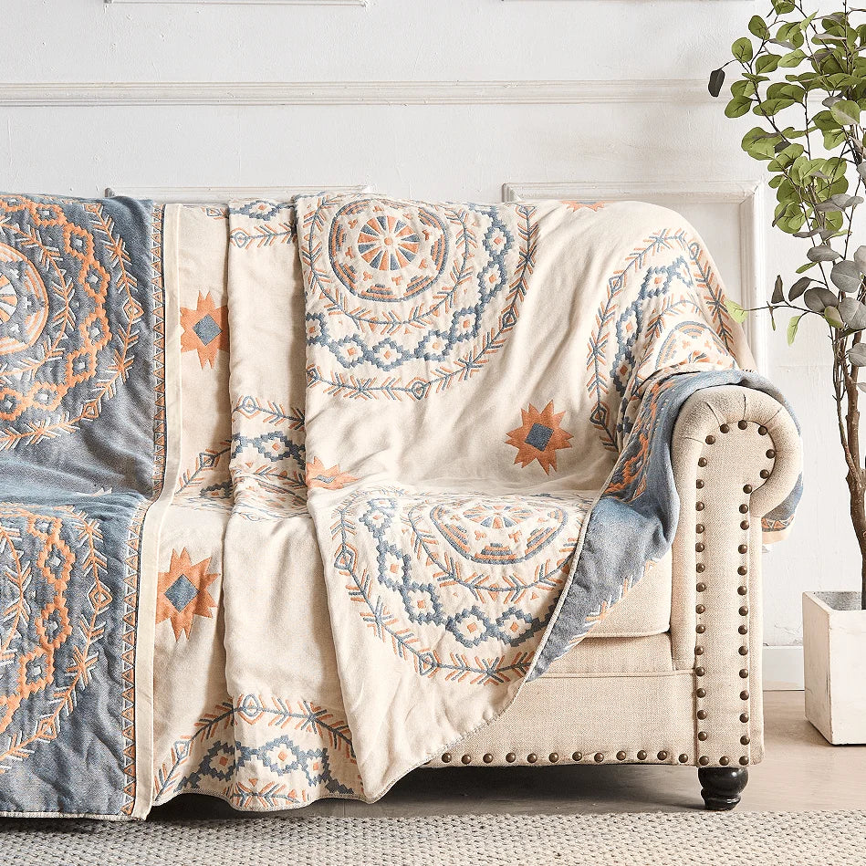 Cotton Blanket Lightweight Mandala Pattern Indoor & Outdoor Use