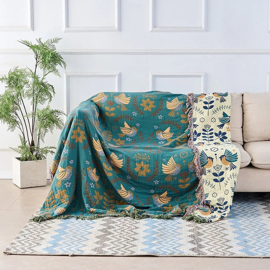 Cotton Blanket Reversible Four-Layer Jacquard Weave