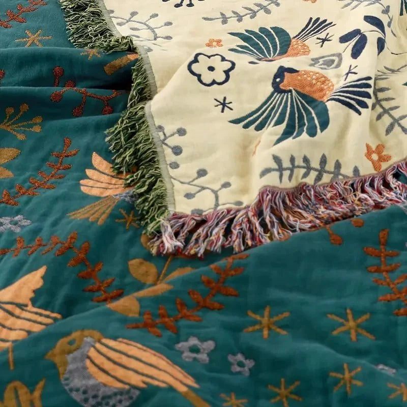 Cotton Blanket Reversible Four-Layer Jacquard Weave