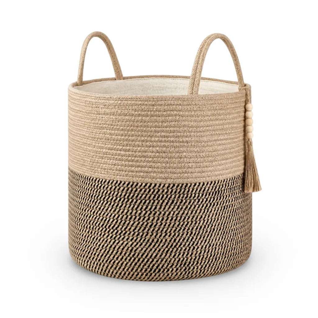 Cotton Storage Basket Handcrafted Macrame Foldable With Rope Handles