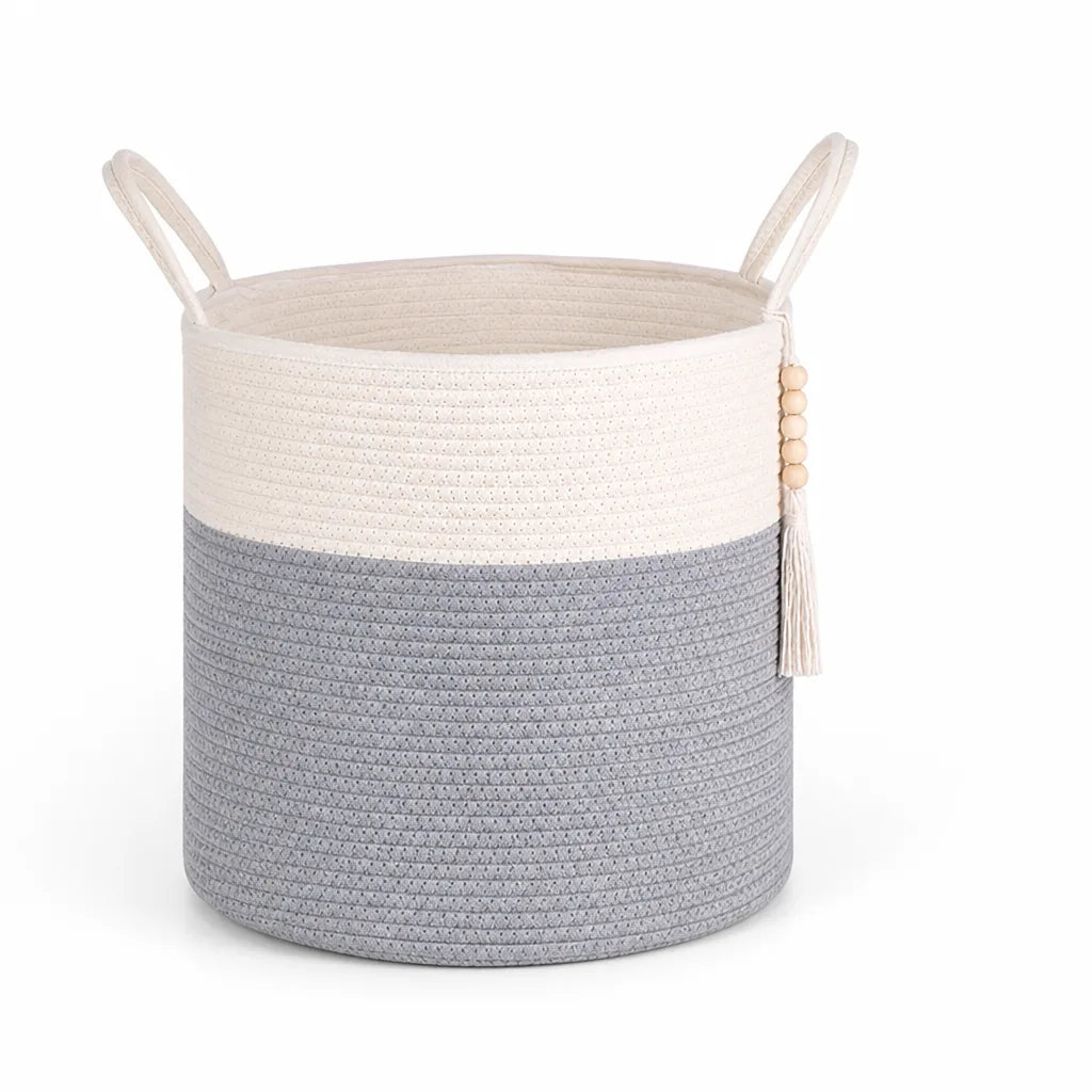 Cotton Storage Basket Handcrafted Macrame Foldable With Rope Handles