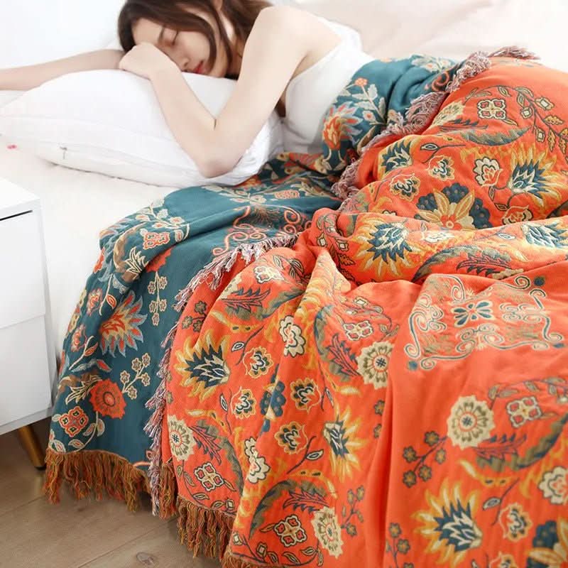 Cotton Throw Blanket Soft Breathable Boho Design