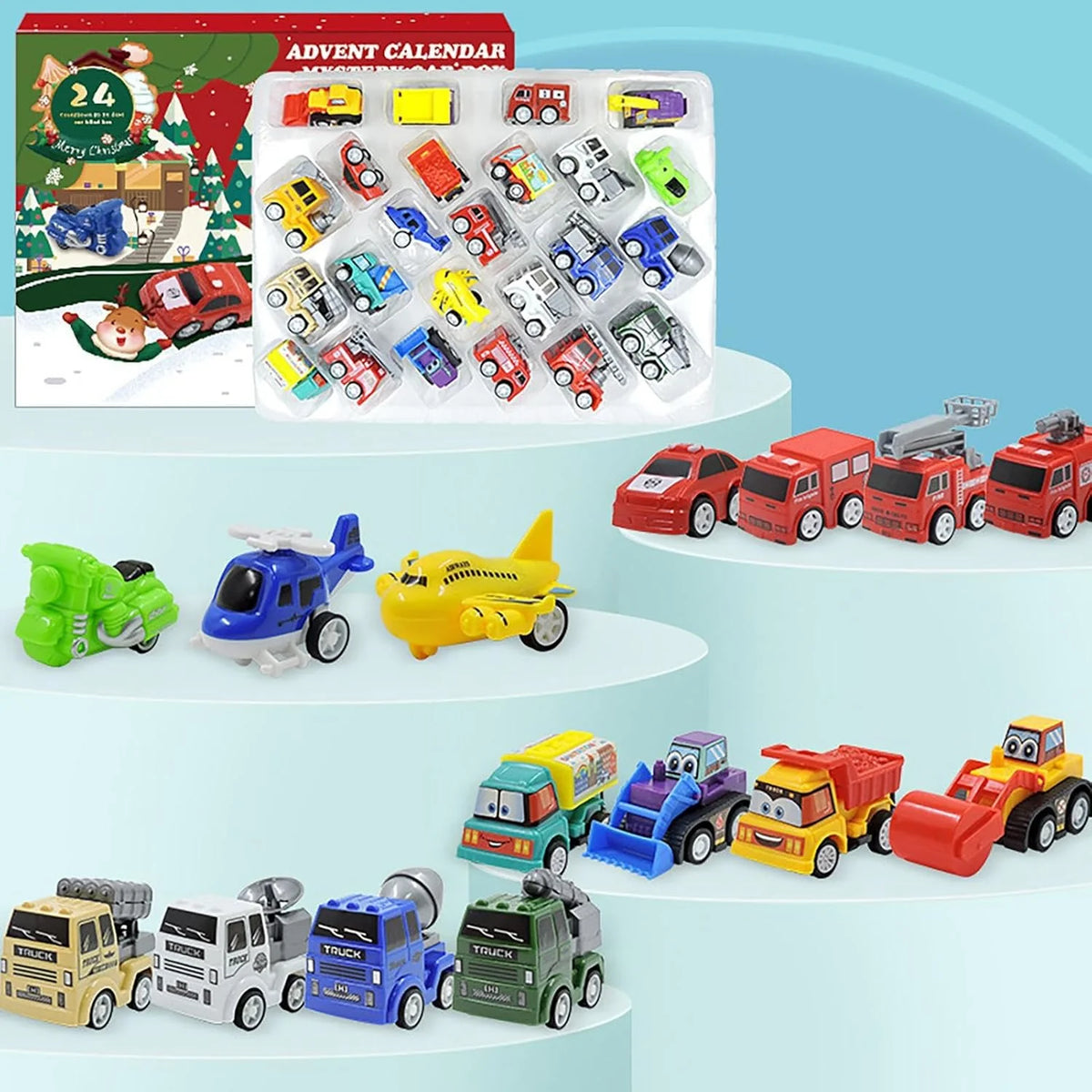 Countdown Calendar 24 Pull-Back Cars Battery-Free
