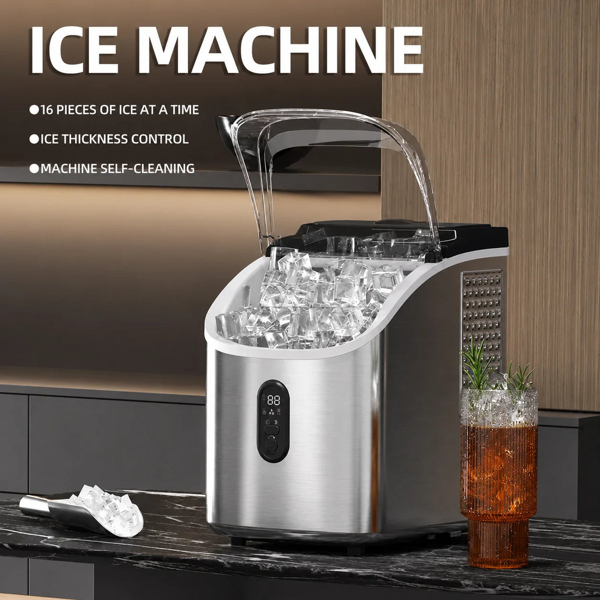 Countertop Ice Maker Self-Cleaning No Plumbing