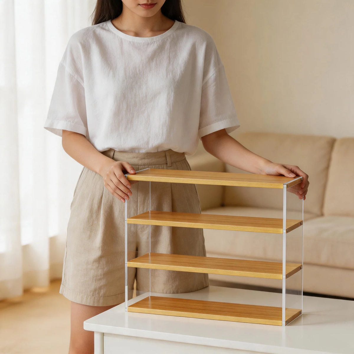 Countertop Organizer Rack Multi-Tier Wood-Look Shelves Space-Saving