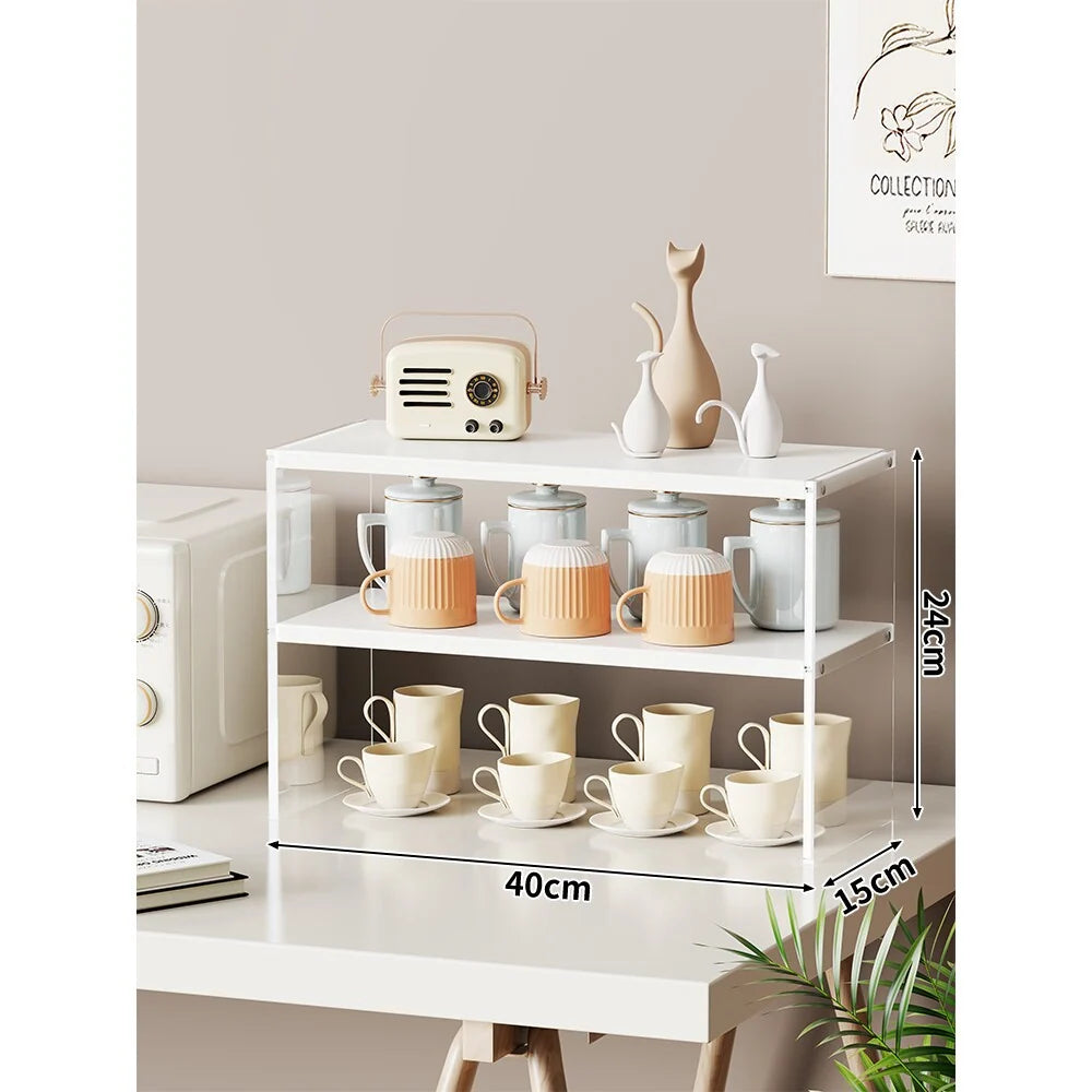 Countertop Organizer Rack Multi-Tier Wood-Look Shelves Space-Saving