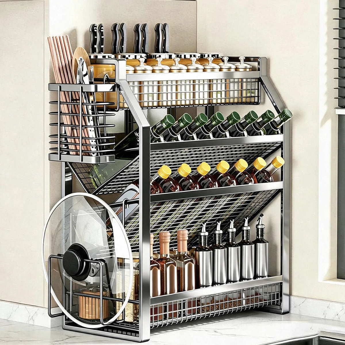 Countertop Organizer Shelf Three-Tier Metal Mesh Space-Saving