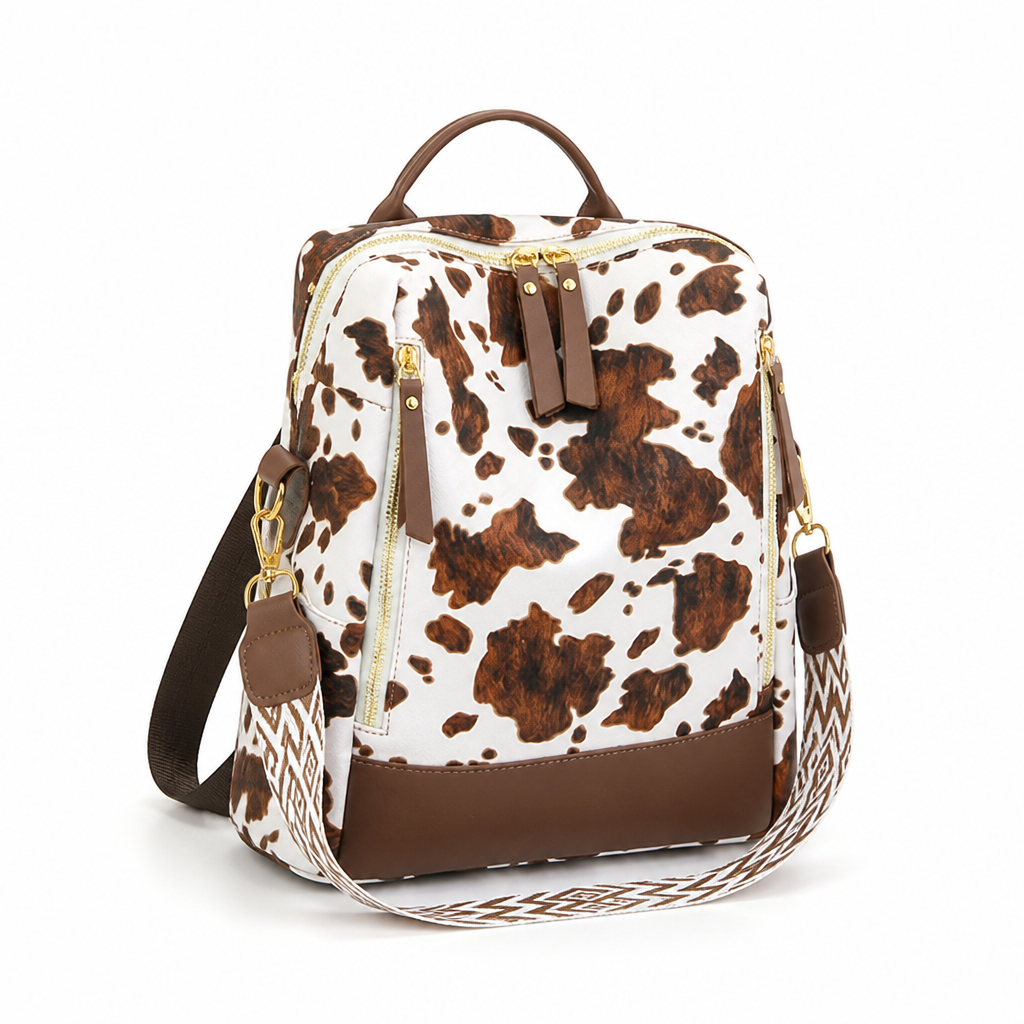 Cow Print Multi-Compartment Backpack