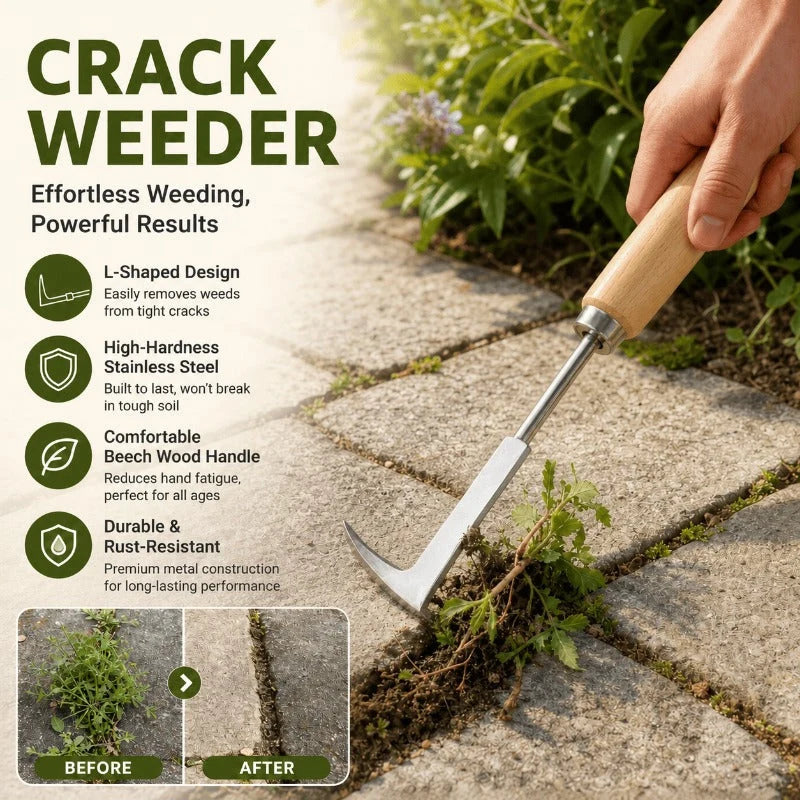 Crack Weeding Tool Stainless Steel L-Shaped Blade Beech Wood Handle