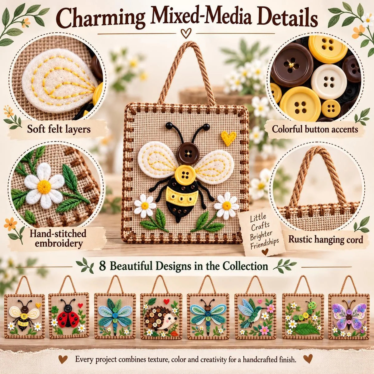 Craft Kit Button & Felt Embroidery Wall Hanging