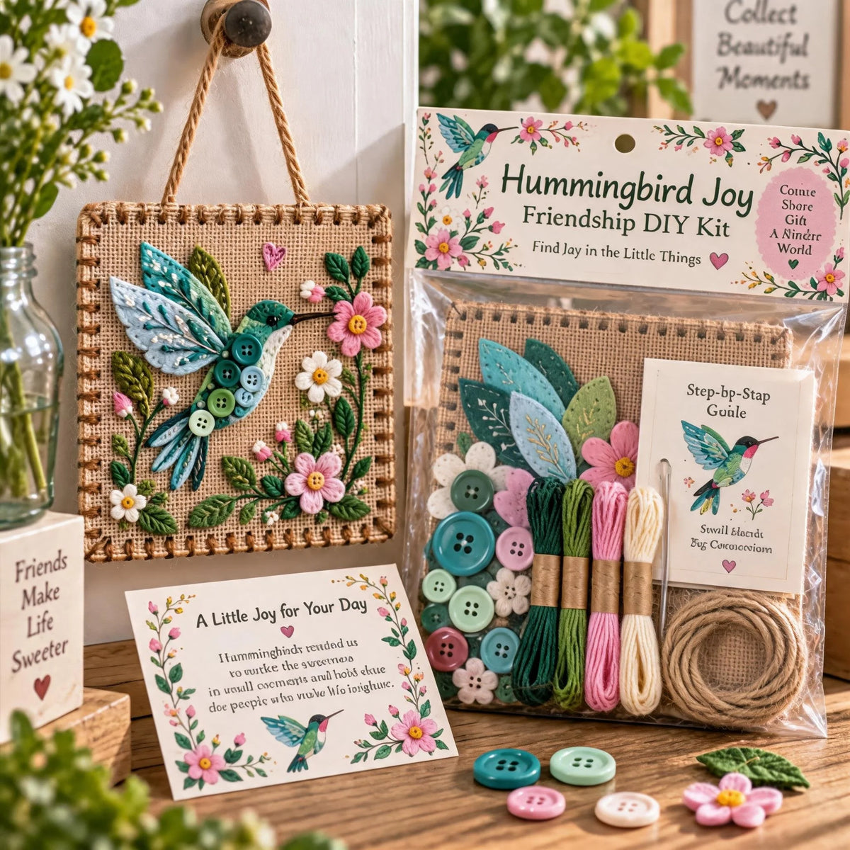 Craft Kit Button & Felt Embroidery Wall Hanging
