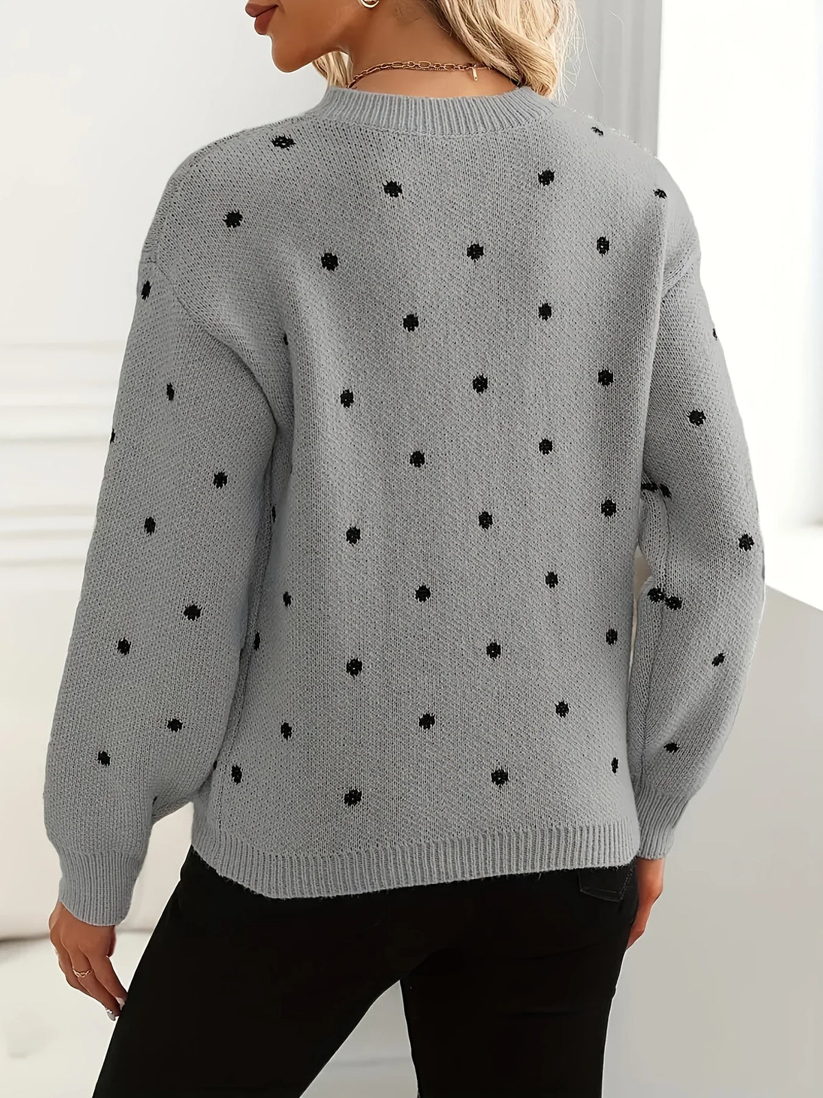 Crew Neck Sweater Polka Dot Light Stretch Knit