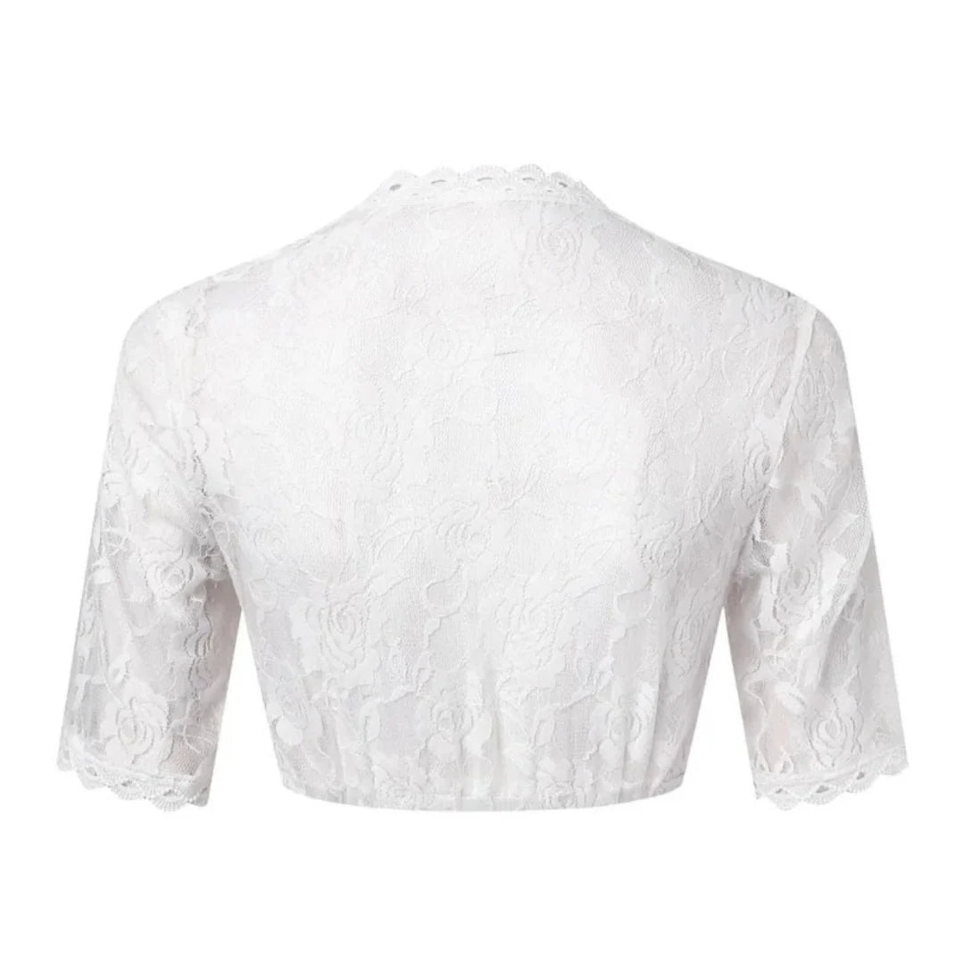 Crop Top Floral Lace Deep V-Neck Elbow-Length Sleeves