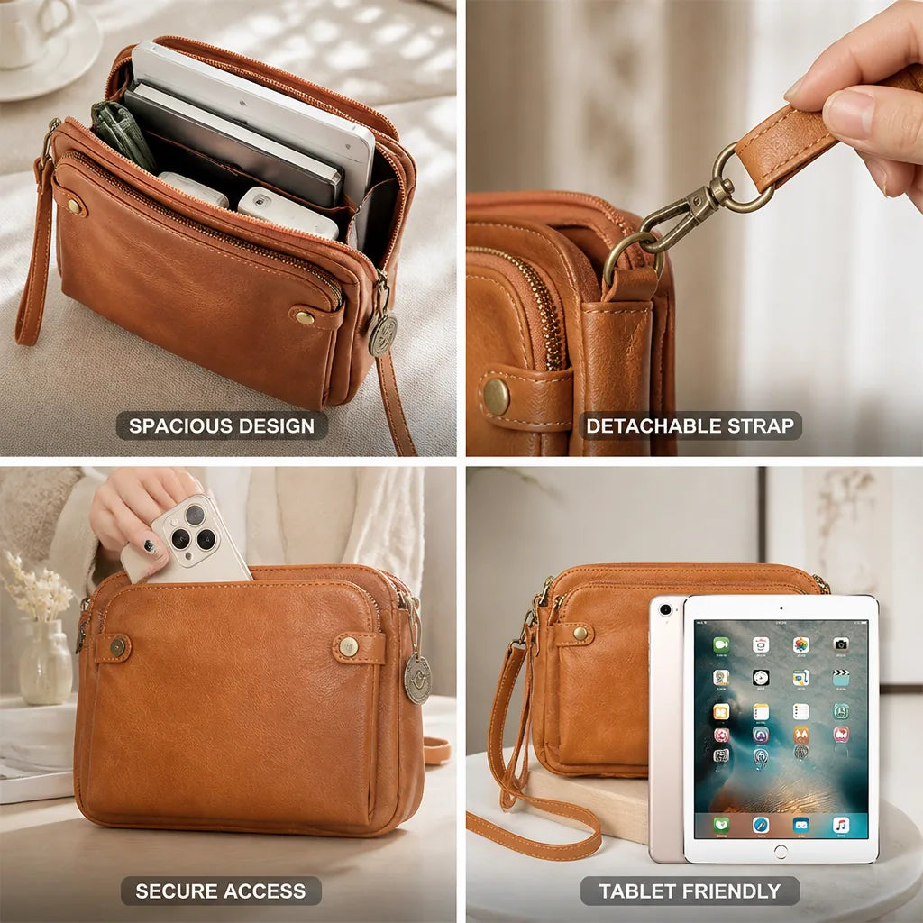 Crossbody Bag Convertible PU Leather Fits 9.7-Inch Tablet