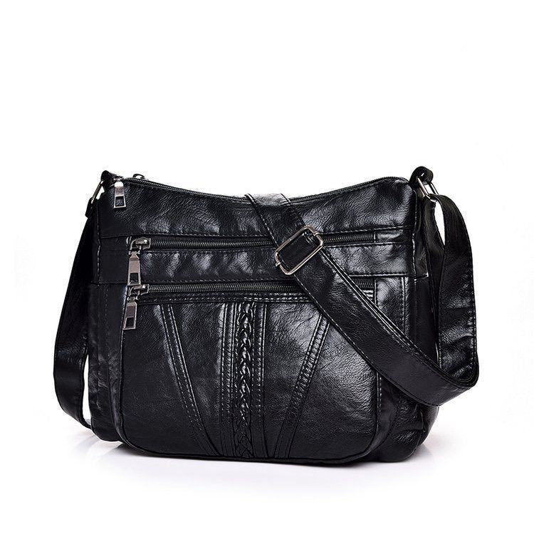 Crossbody Bag Leather Woven Accent Adjustable Strap