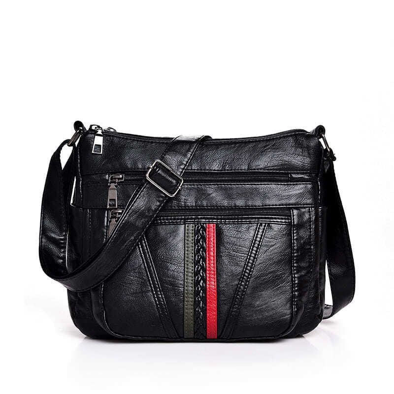 Crossbody Bag Leather Woven Accent Adjustable Strap Multiple Compartments