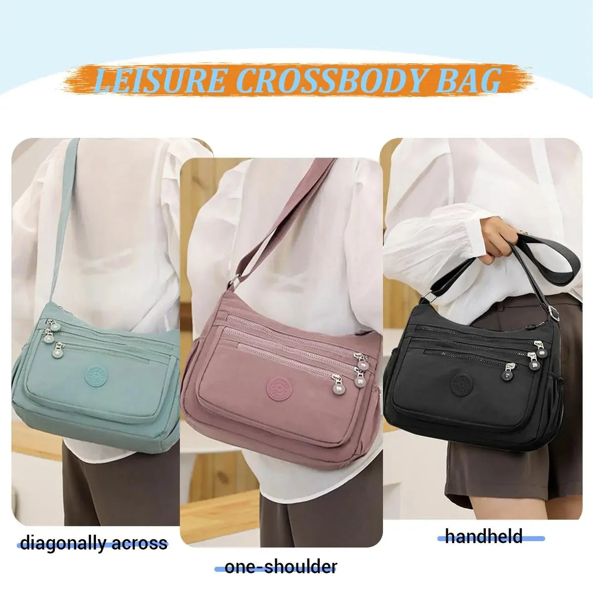 Crossbody Bag Nylon Water-Resistant Adjustable Strap