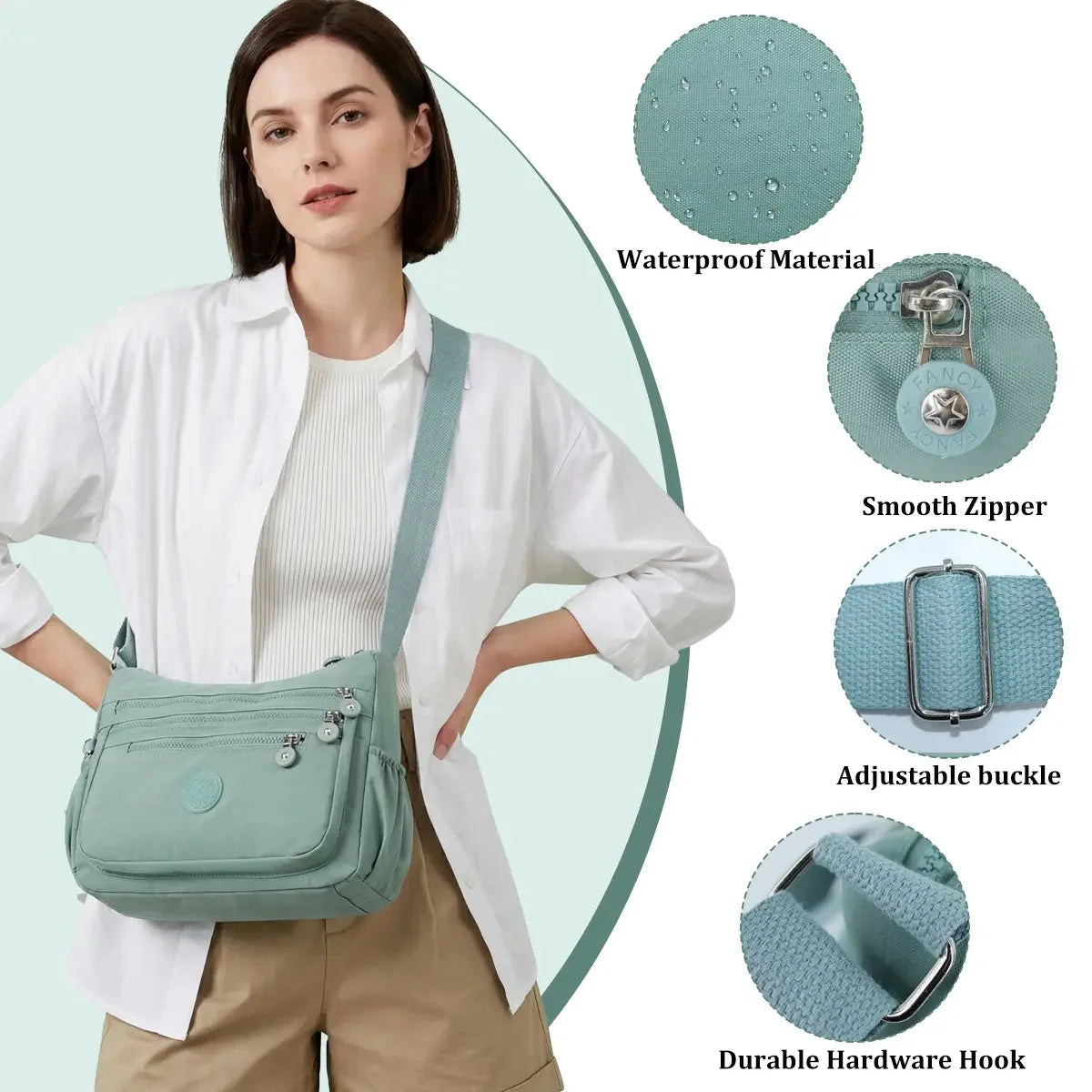 Crossbody Bag Nylon Water-Resistant Adjustable Strap