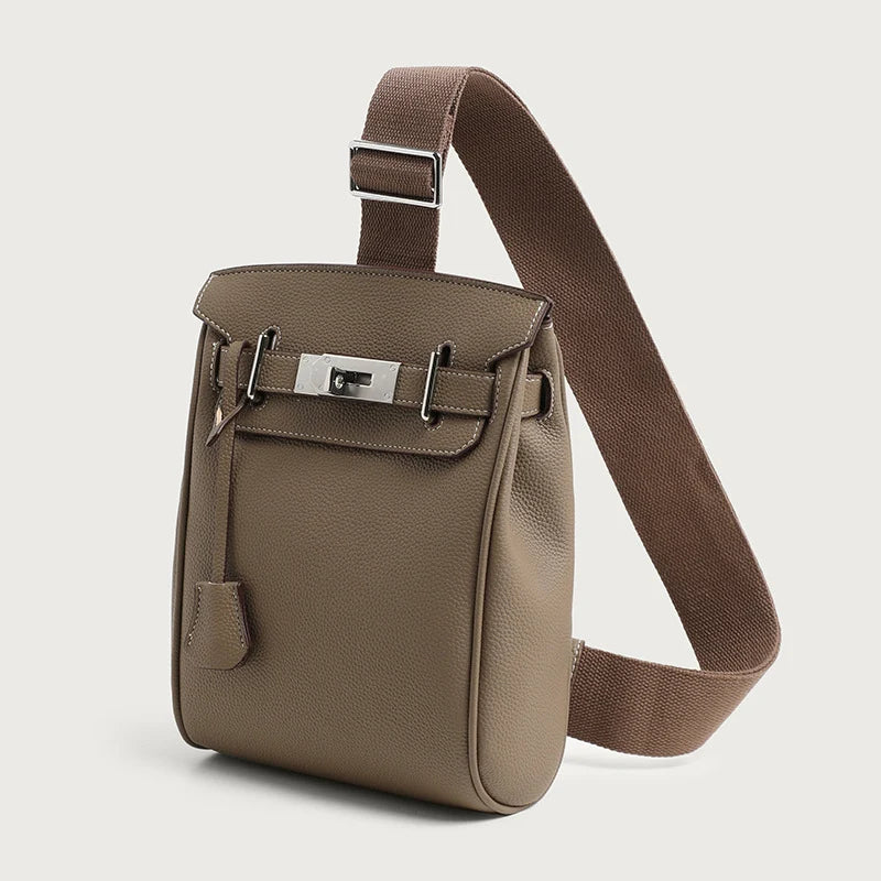 Crossbody Bag Structured Leather Adjustable Strap Buckle Closure