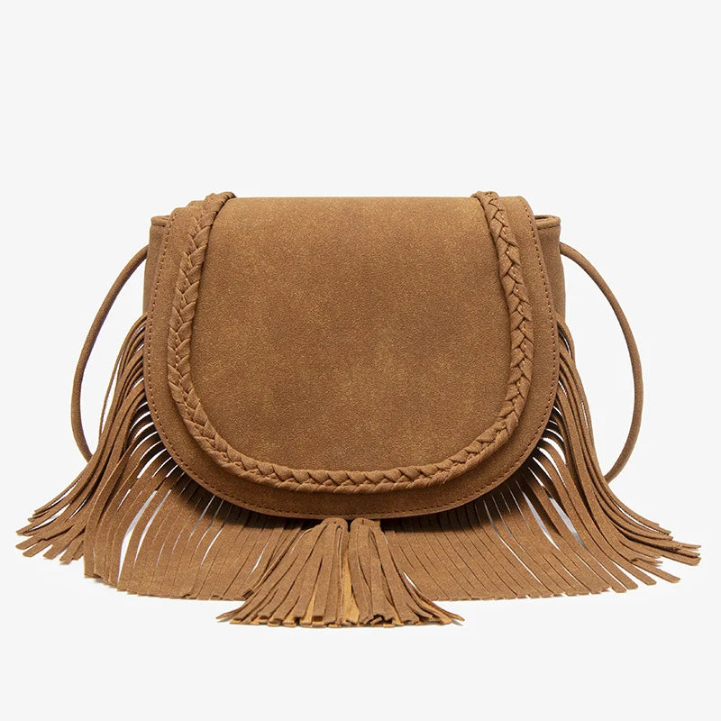 Crossbody Bag Suede Braided Fringe Lightweight