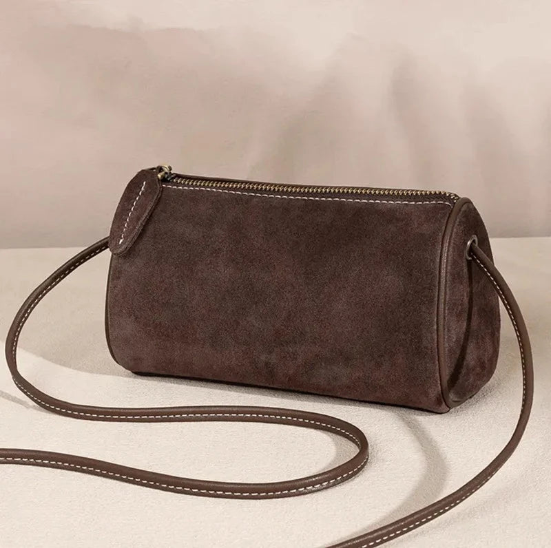Crossbody Bag Suede Cylinder Zip-Top Compact Shape