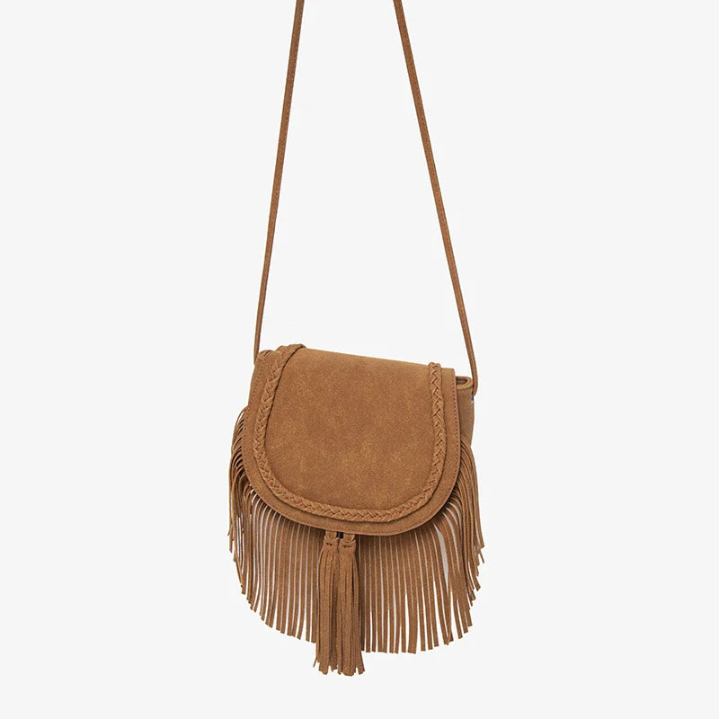 Crossbody Bag Suede Fringe Braided Details