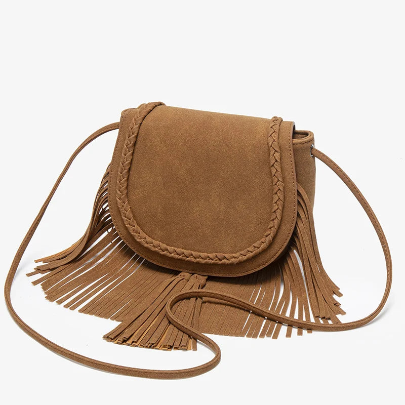 Crossbody Bag Suede Fringe Braided Details
