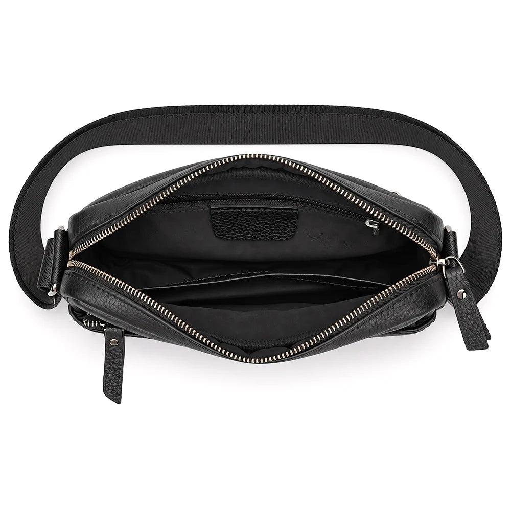 Crossbody Messenger Bag Genuine Pebbled Leather Adjustable Strap Zippered Pockets