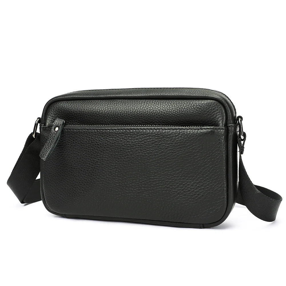 Crossbody Messenger Bag Genuine Pebbled Leather Adjustable Strap Zippered Pockets
