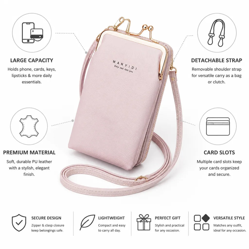 Crossbody Phone Bag Detachable Strap & Card Slots