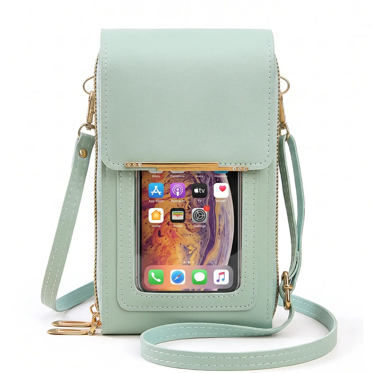 Crossbody Phone Bag RFID-Blocking Clear Touchscreen Window