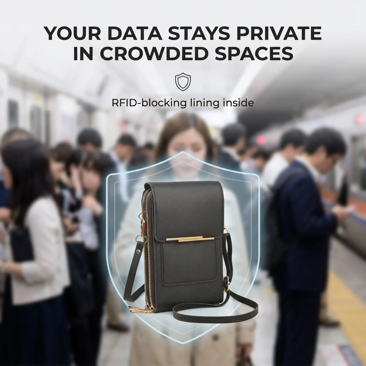 Crossbody Phone Bag RFID-Blocking Clear Touchscreen Window