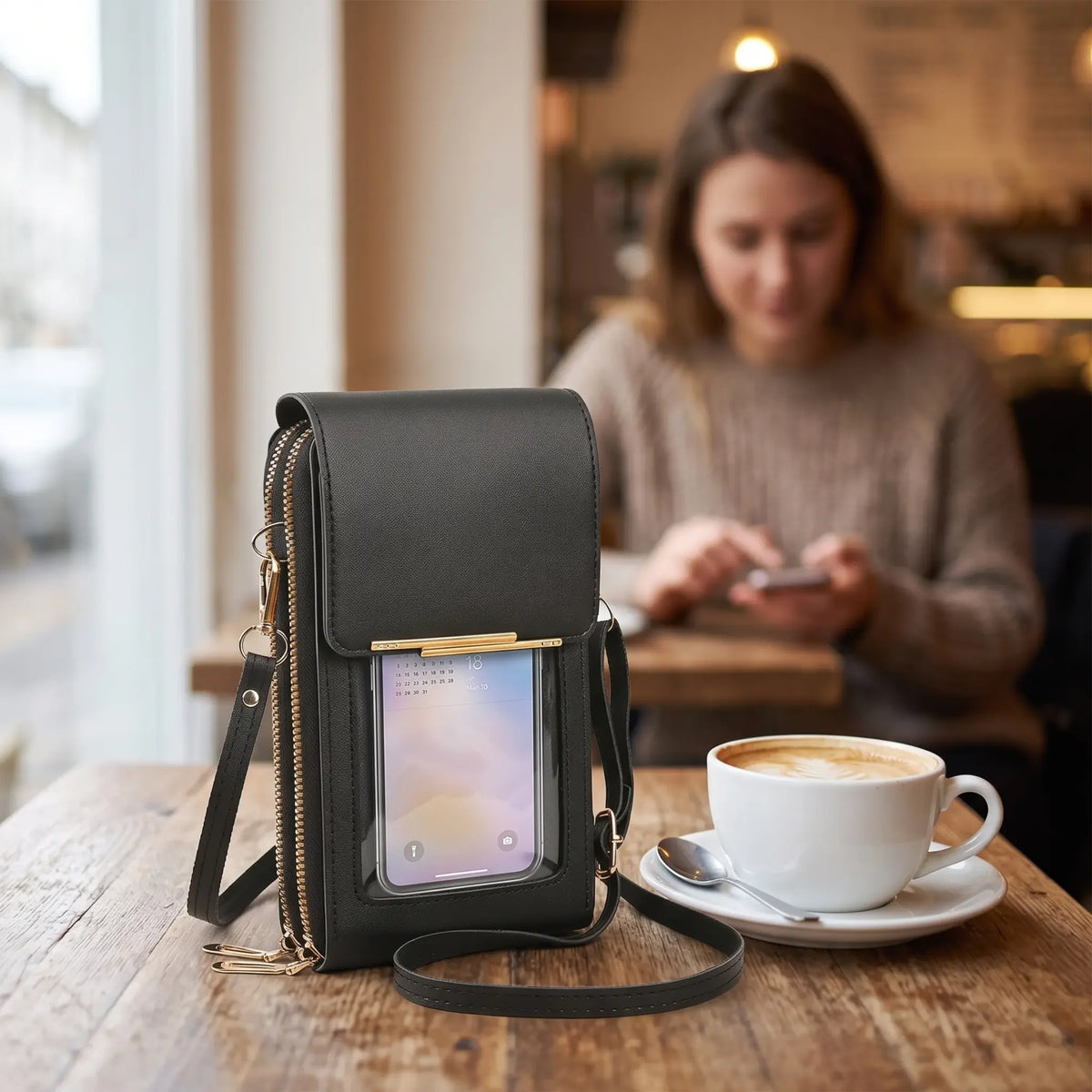 Crossbody Phone Bag RFID-Blocking Clear Touchscreen Window