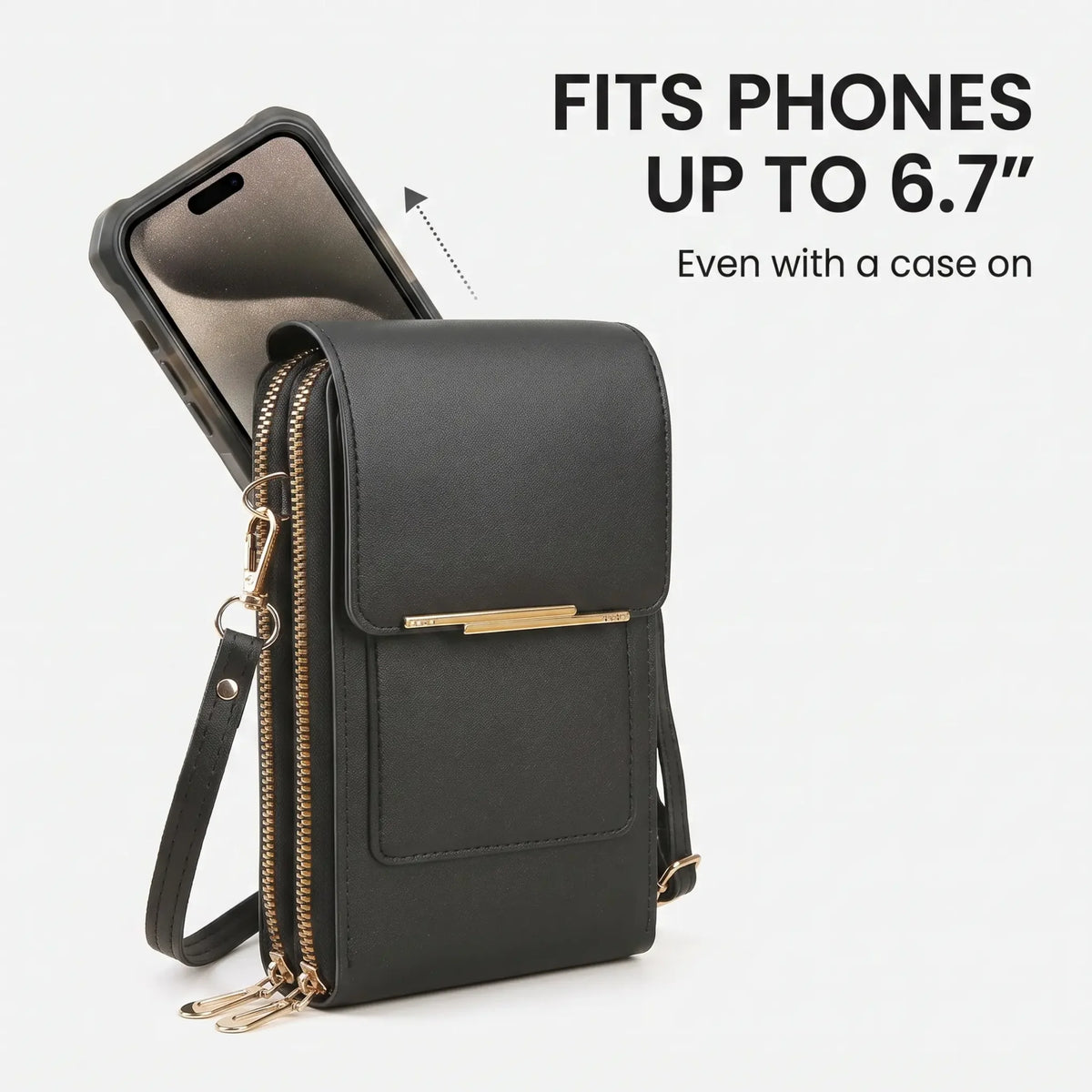 Crossbody Phone Bag RFID-Blocking Clear Touchscreen Window