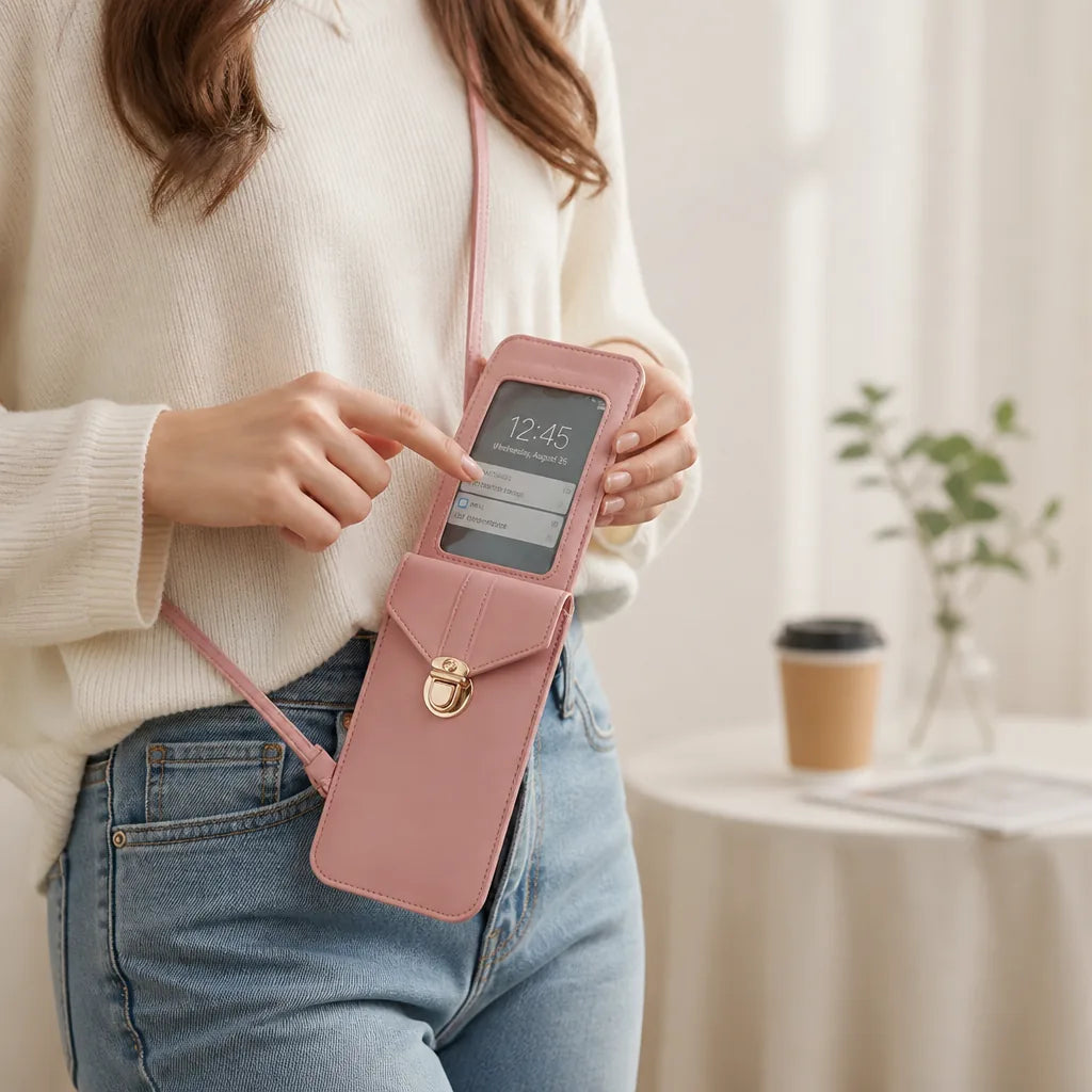 Crossbody Phone Bag Touchscreen Window PU Leather Card Pockets