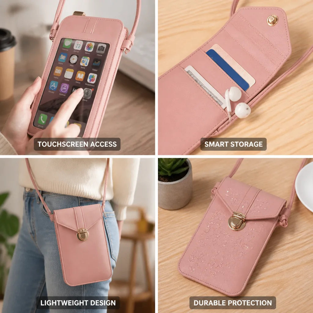 Crossbody Phone Bag Touchscreen Window PU Leather Card Pockets